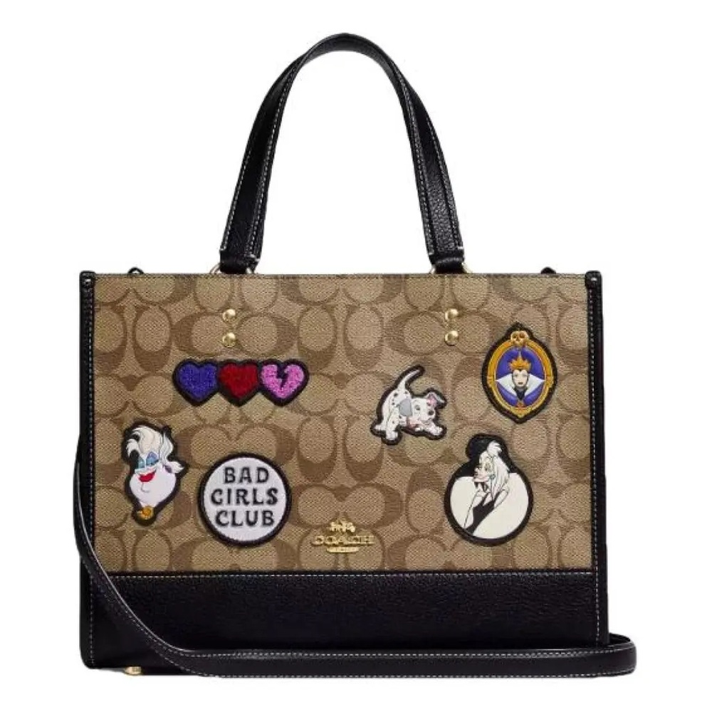 Coach Disney villian bad girls club Tan and Black Tote with Fun Patches